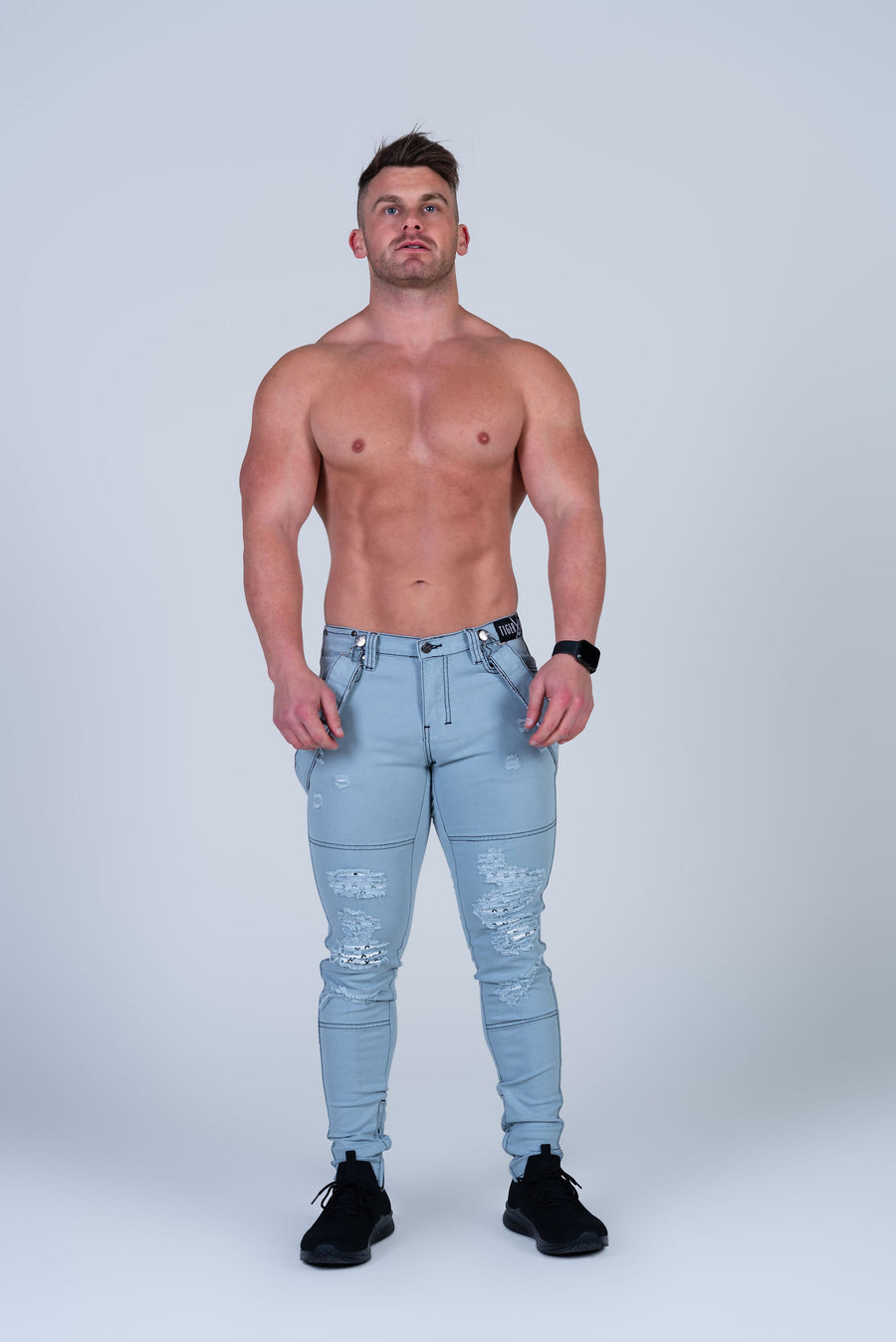 HOWIE GREY JEAN with Holes & Backing