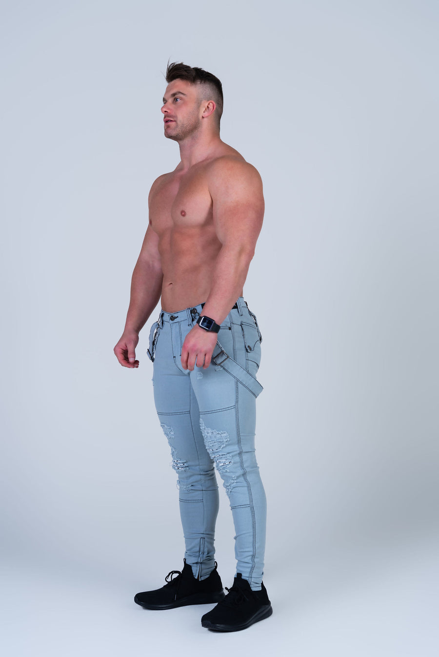 HOWIE GREY JEAN with Holes & Backing
